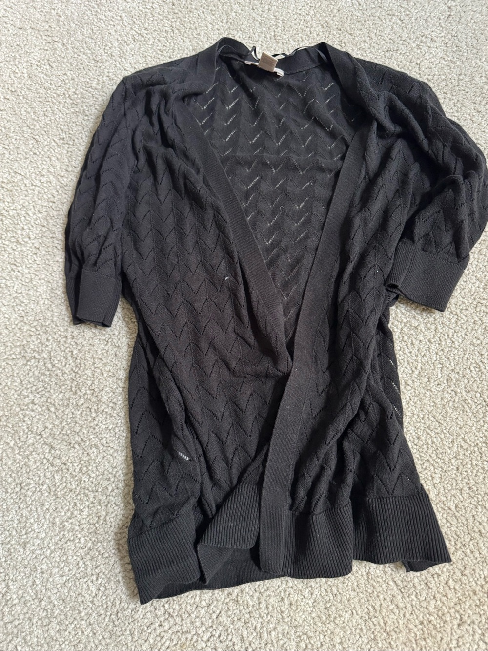 LOFT Black Pointelle Open-Front Cardigan classy